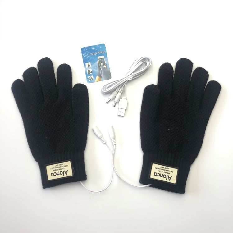 USB Warm Gloves Men's 5-Finger Knitted Touchscreen Electric Heating Gloves for Outdoor Cycling Warmth