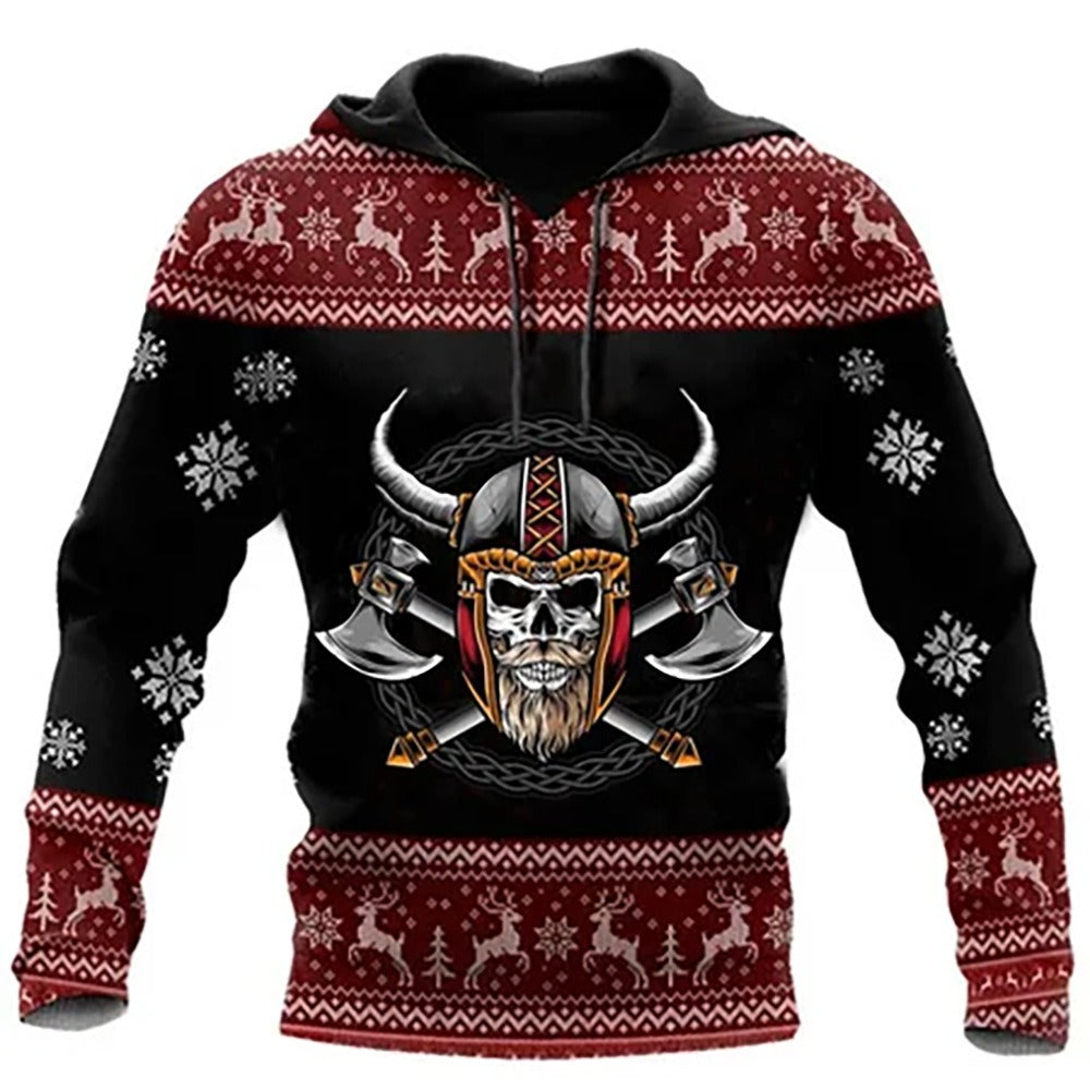 Autumn and winter European and American trendy 3D printed skull hoodie for men's hoodies