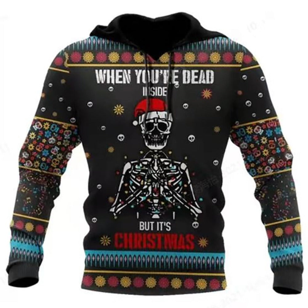 Autumn and winter European and American trendy 3D printed skull hoodie for men's hoodies
