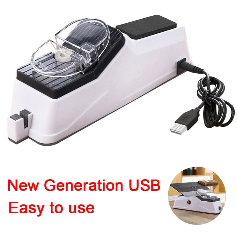 USB Electric Knife Sharpener Adjustable For Kitchen Knives Tool Knife Scissor Sharpening White medium and fine grinding blade