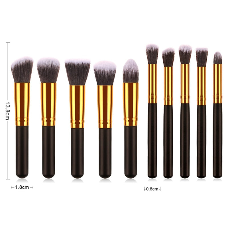 10 Pcs Silver/Golden Makeup Brushes Set Cosmetics Foundation Blending Blush Makeup Tool Powder Eyeshadow Cosmetic Set