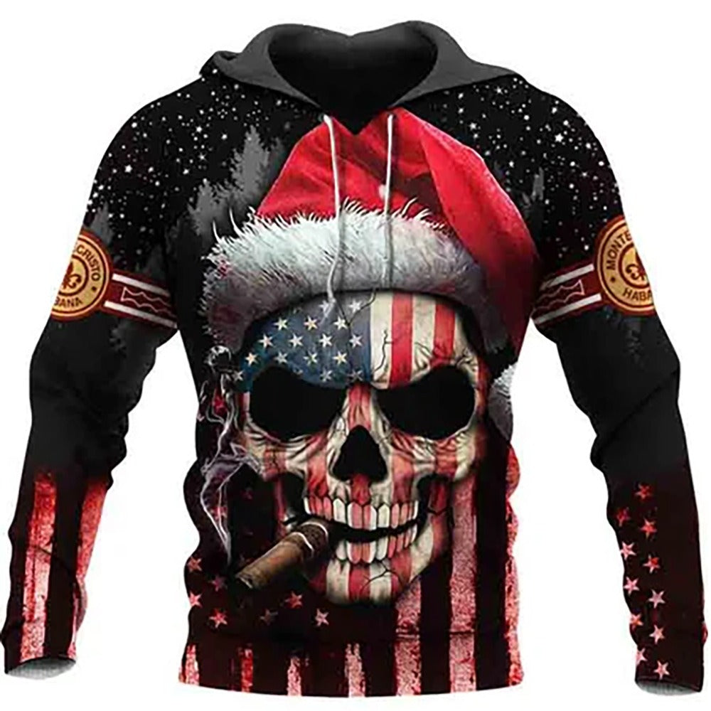 Autumn and winter European and American trendy 3D printed skull hoodie for men's hoodies