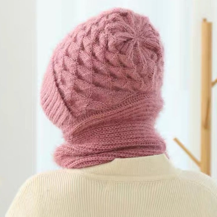 Velvet winter hat and scarf integrated women's riding electric bike windproof hat Northeast winter cold knitted warm hat trend