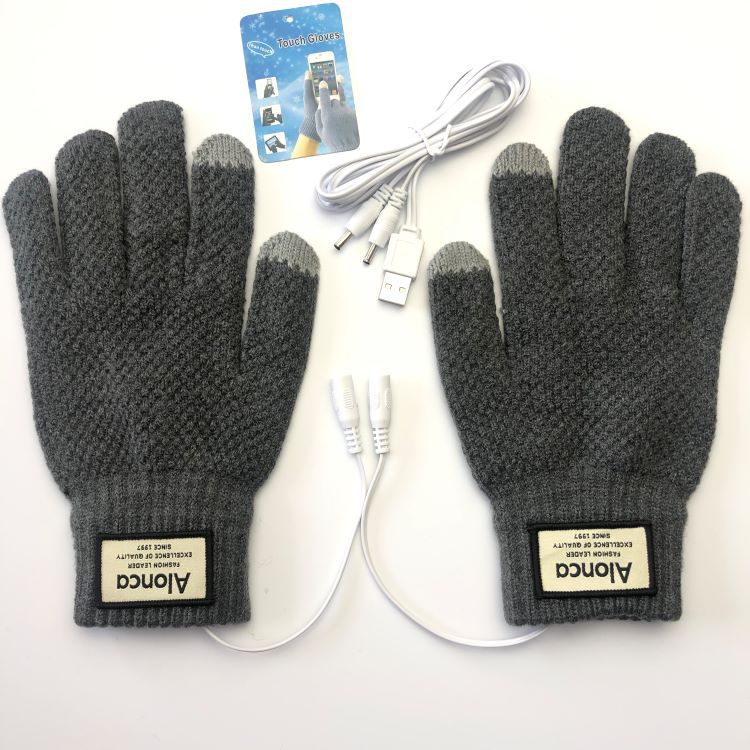USB Warm Gloves Men's 5-Finger Knitted Touchscreen Electric Heating Gloves for Outdoor Cycling Warmth