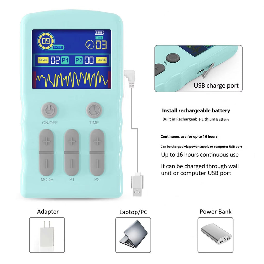 Low Frequency Pulse Electrotherapy Massager Dual Output 25 Modes TENS EMS Muscle Stimulator