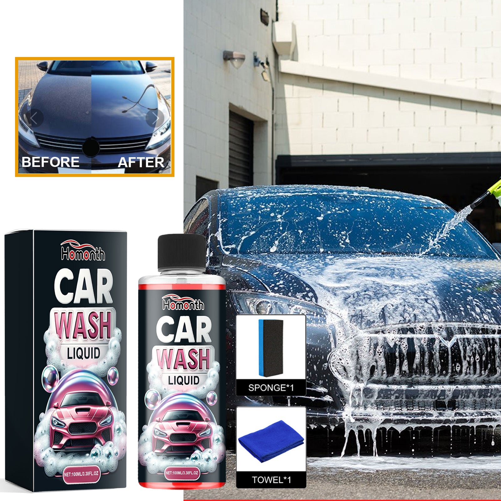 Car Wash Liquid, Car Paint Coating Brightening Cleaning Refurbished Dust Decontamination Maintenance Cleaning Agent