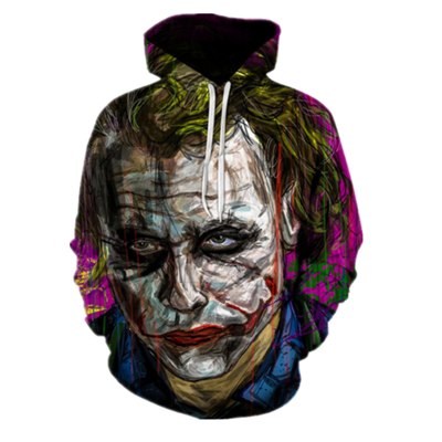 New Fashion Suicide Squad Joker Hoodies Colorful 3D Printed Heath Ledger Hoody harajuku Sweatshirts Casual Hooded Pullovers Tops