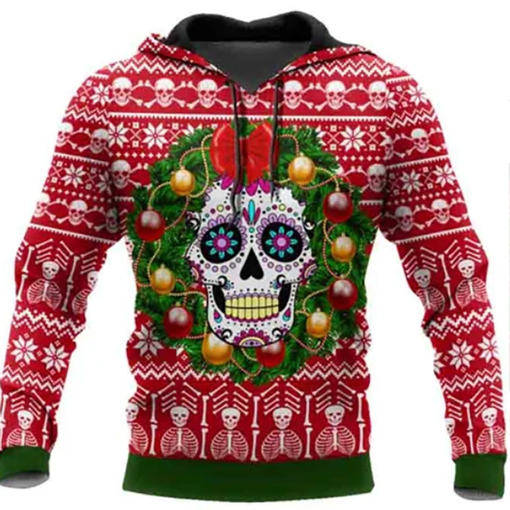 Autumn and winter European and American trendy 3D printed skull hoodie for men's hoodies