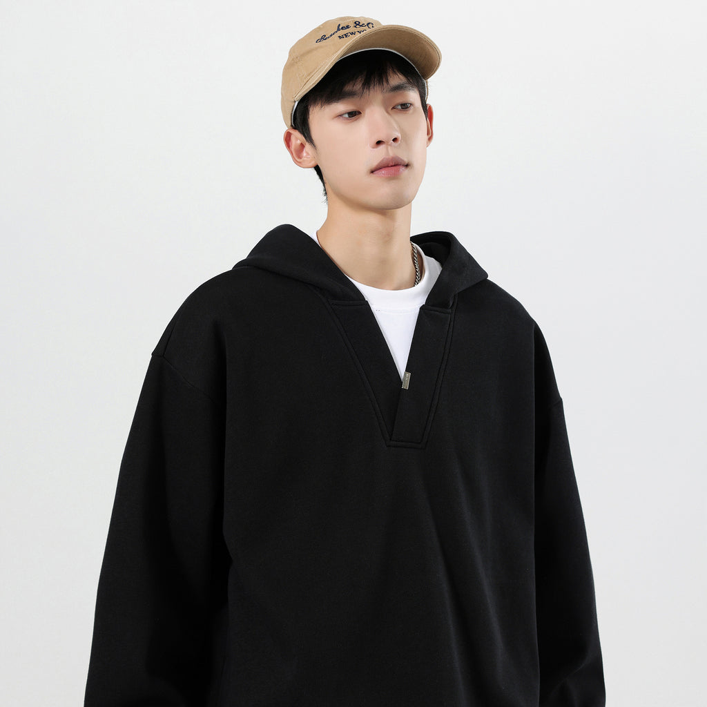Fake two V-neck hooded men's hoodies for autumn and winter