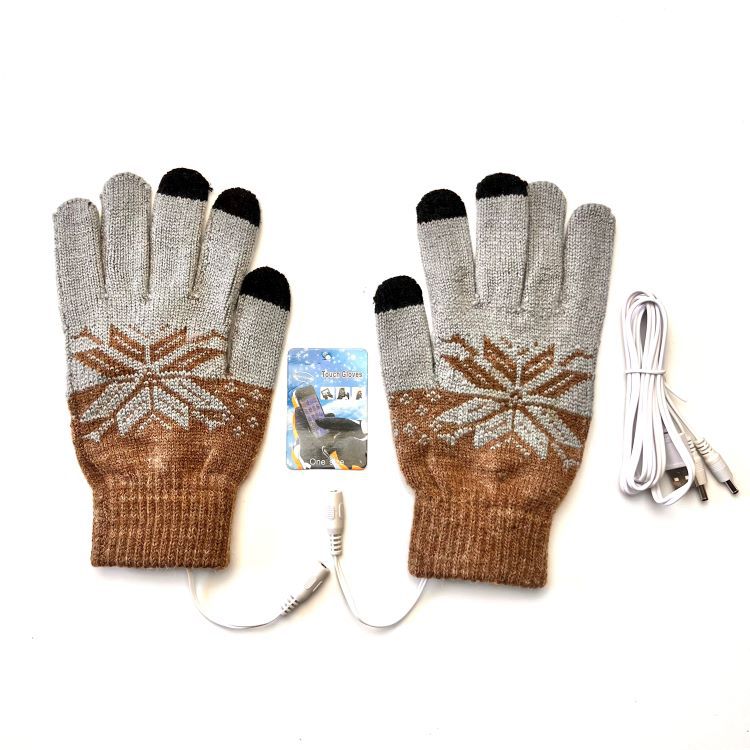 USB Warm Gloves Men's 5-Finger Knitted Touchscreen Electric Heating Gloves for Outdoor Cycling Warmth