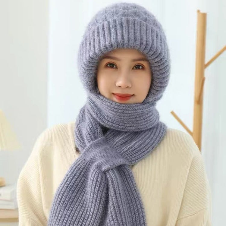 Velvet winter hat and scarf integrated women's riding electric bike windproof hat Northeast winter cold knitted warm hat trend