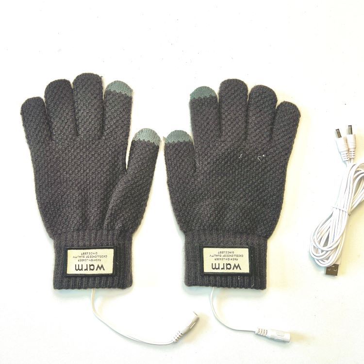 USB Warm Gloves Men's 5-Finger Knitted Touchscreen Electric Heating Gloves for Outdoor Cycling Warmth
