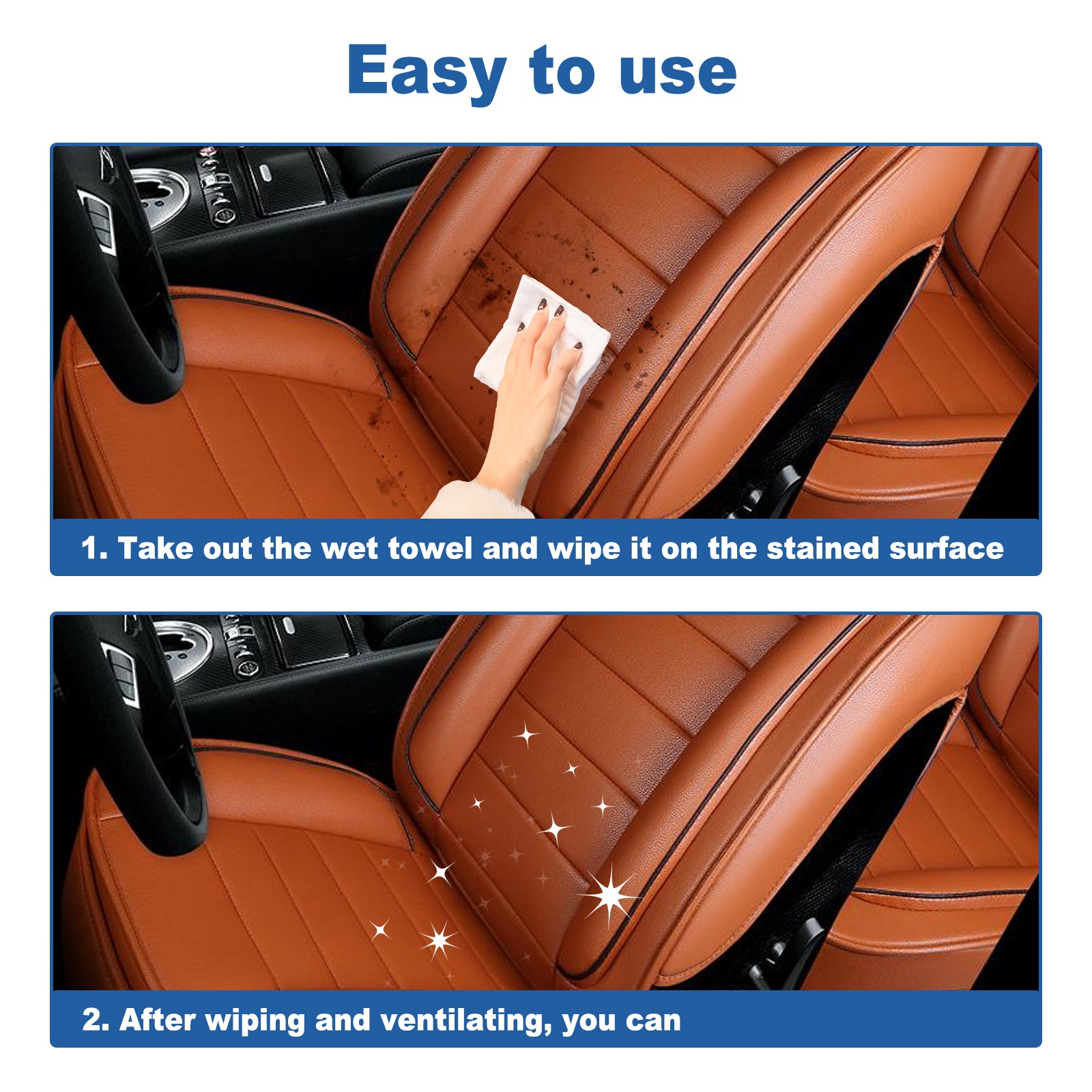 3in1 Car Leather Cleaning Wipes, Seat Interior Cleaning Wipes Wash And Decontaminate Without Water