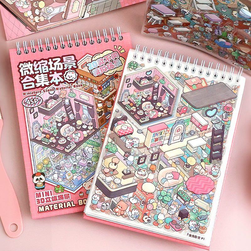 20-Scene DIY 3D Sticker Book: Cartoon Forest Village. Pocket Cabin Scenes, Ideal Birthday Gift for Youngsters