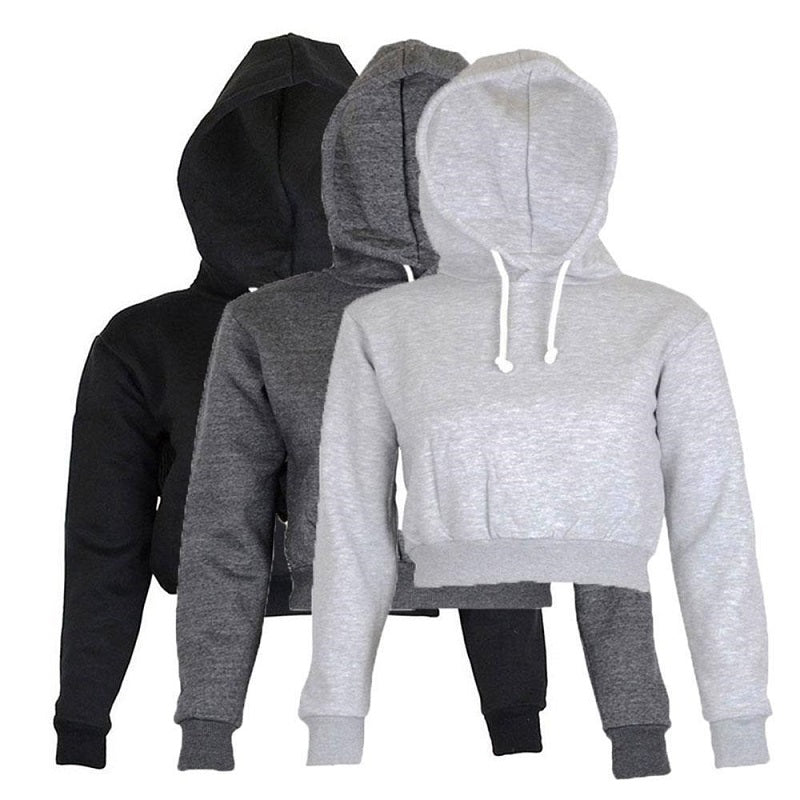 Autumn Women Hoodies Solid Crop Hoodie Long Sleeve Jumper Hooded Pullover Coat Casual Sweatshirt Top Sudaderas