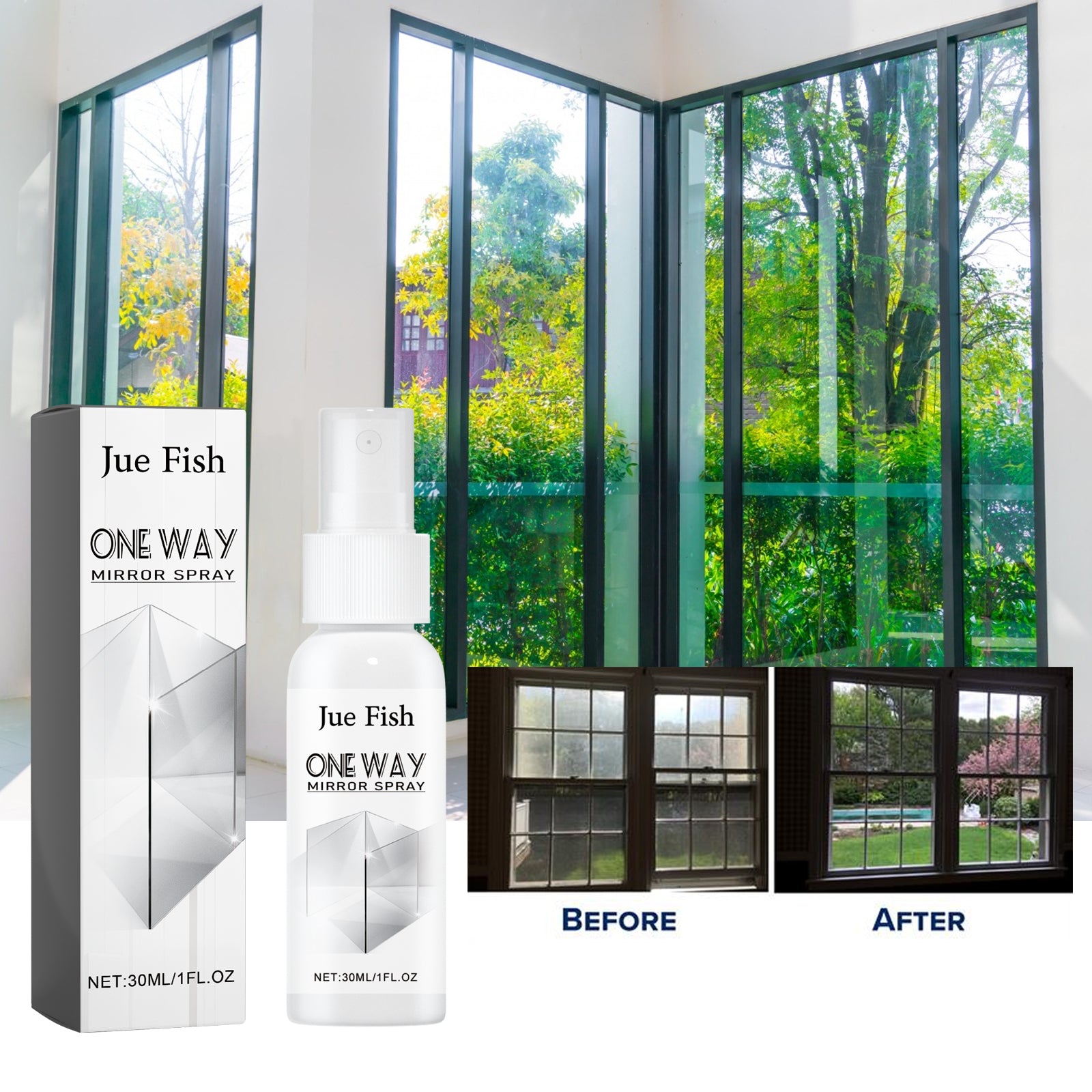 One Way Mirror Spray, Car Rearview Mirror Bathroom Glass Dust Stains Water Stains Clean