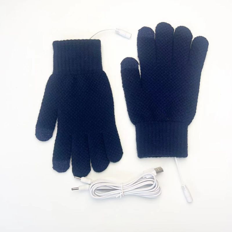USB Warm Gloves Men's 5-Finger Knitted Touchscreen Electric Heating Gloves for Outdoor Cycling Warmth
