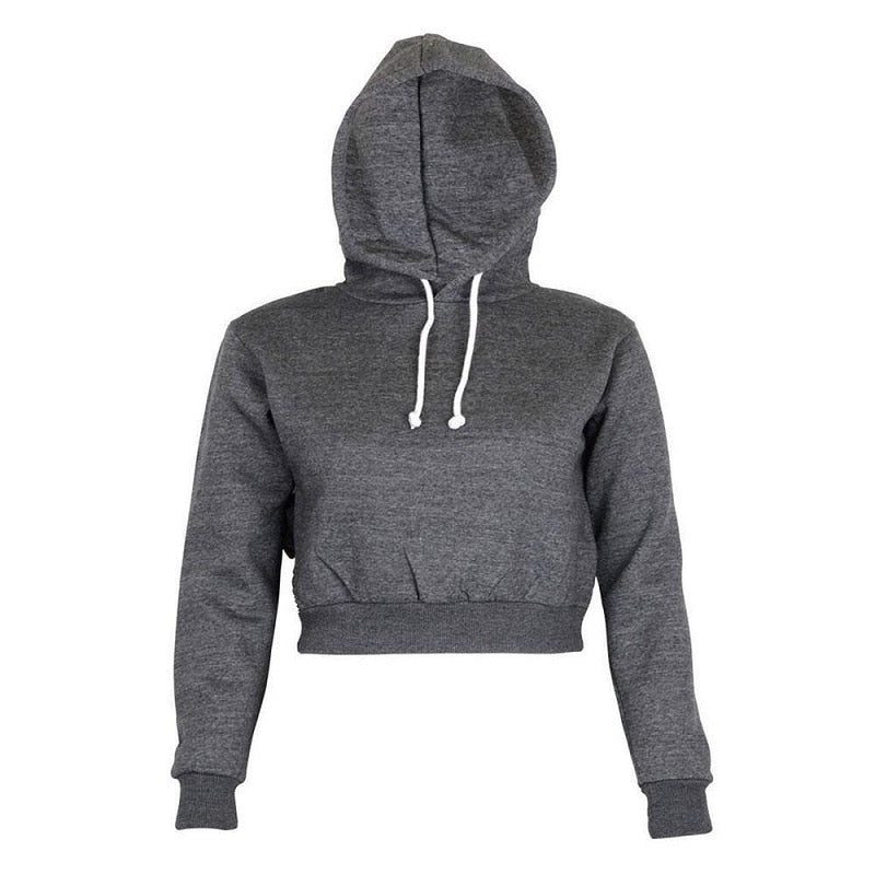 Autumn Women Hoodies Solid Crop Hoodie Long Sleeve Jumper Hooded Pullover Coat Casual Sweatshirt Top Sudaderas