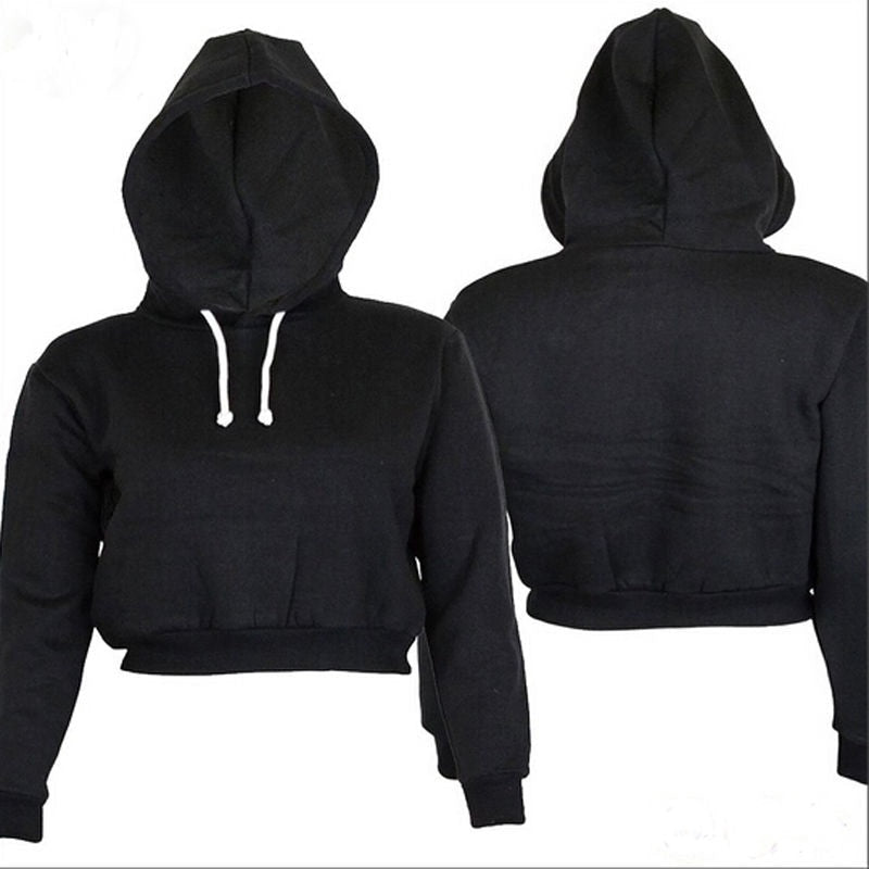 Autumn Women Hoodies Solid Crop Hoodie Long Sleeve Jumper Hooded Pullover Coat Casual Sweatshirt Top Sudaderas