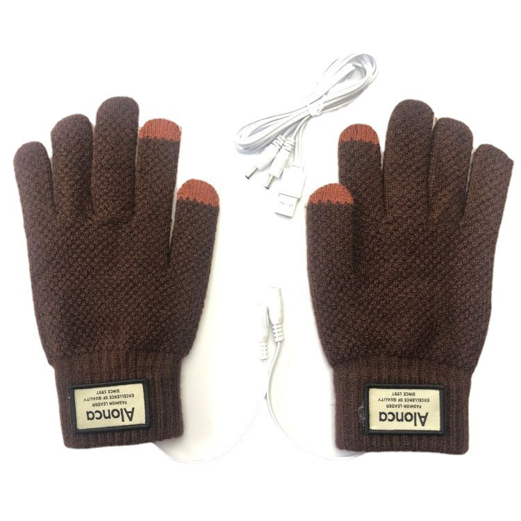 USB Warm Gloves Men's 5-Finger Knitted Touchscreen Electric Heating Gloves for Outdoor Cycling Warmth