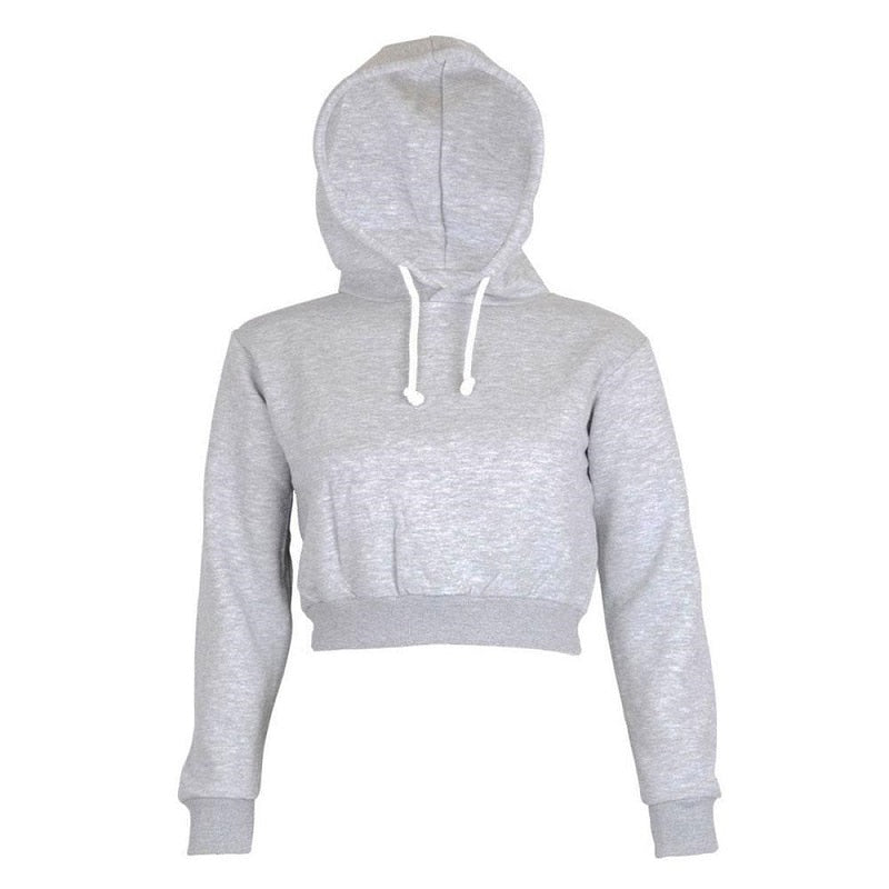 Autumn Women Hoodies Solid Crop Hoodie Long Sleeve Jumper Hooded Pullover Coat Casual Sweatshirt Top Sudaderas