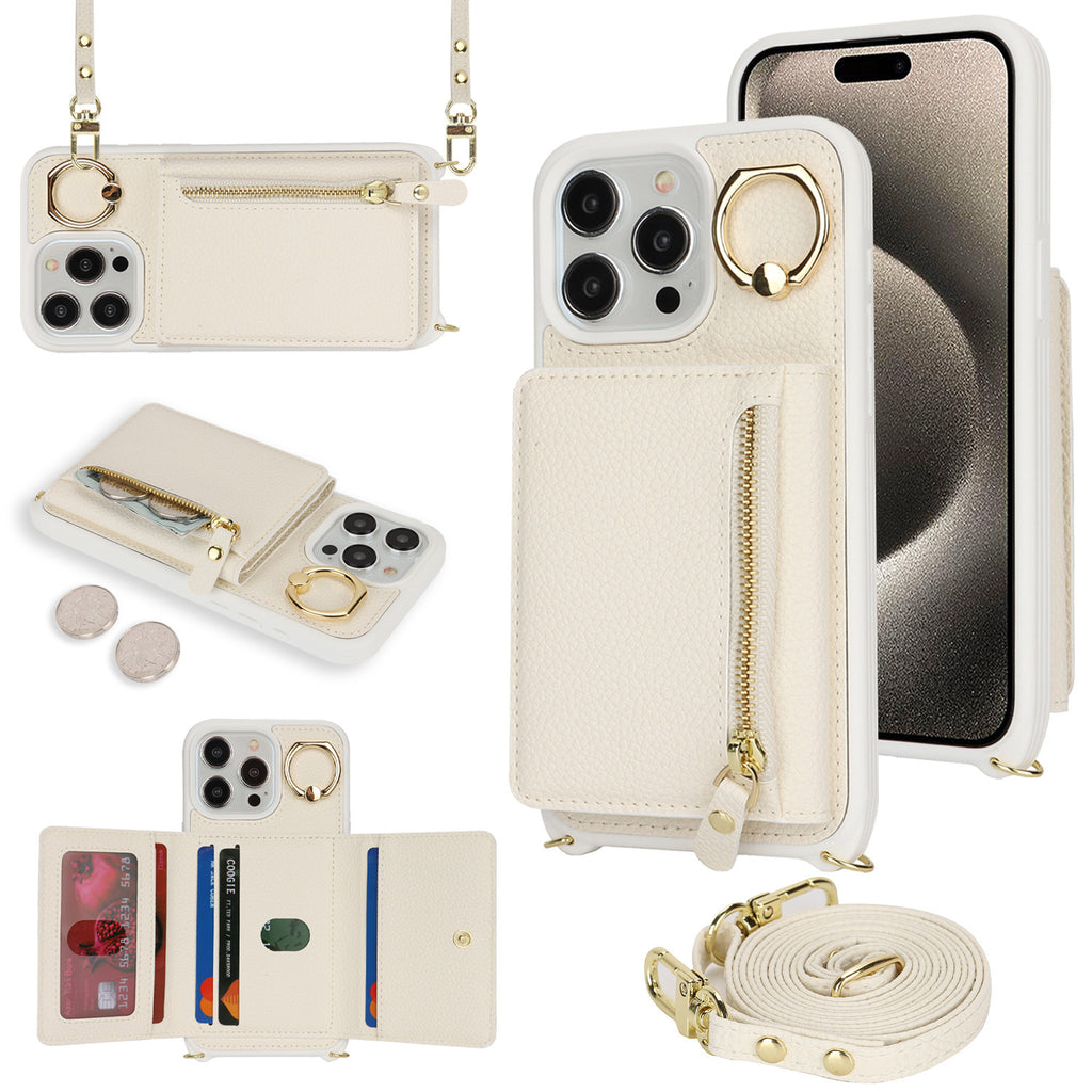 Suitable for iPhone 17 phone case 14 Pro multifunctional zipper coin purse diagonal cross protective case