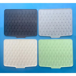 Silicone Dish Drying Mat (Countertop): Anti-Spill, Non-Slip, Sloped with Heat-Insulating Pads