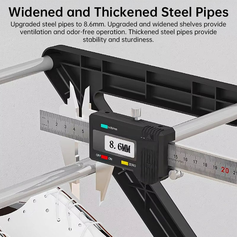 Z-shaped 4-layer shoe organizer: space-saving, wall/corner-mount, stackable, adjustable storage shelf.