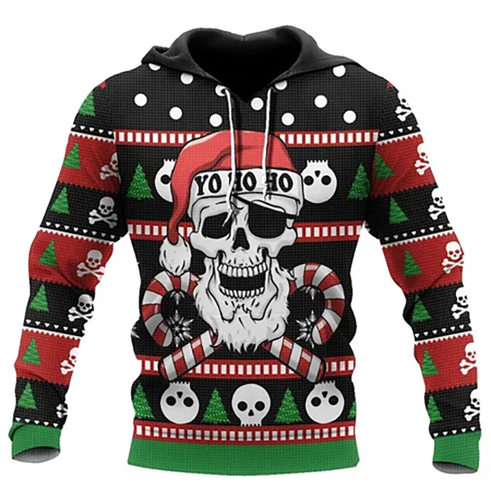 Autumn and winter European and American trendy 3D printed skull hoodie for men's hoodies