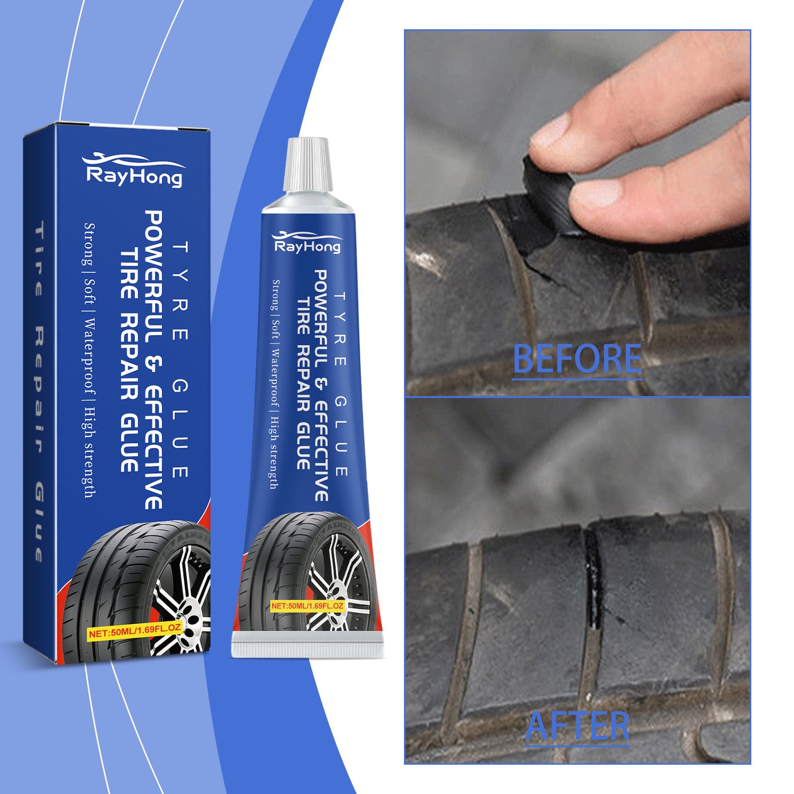 Rayhong Tire Repair Glue, Repair Car Tire Side Cracks And Scratches Tire Maintenance Repair Glue