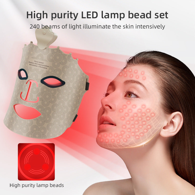 Red Light LED Beauty Facial Mask Device for Home Skin Care with Infrared Photon Therapy and Soft Silicone Material