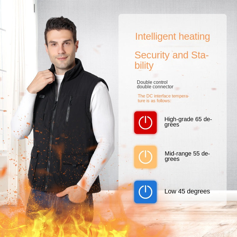 New two zone intelligent electric vest heating vest, men's and women's winter heating vest, warm and cold resistant electric clothing