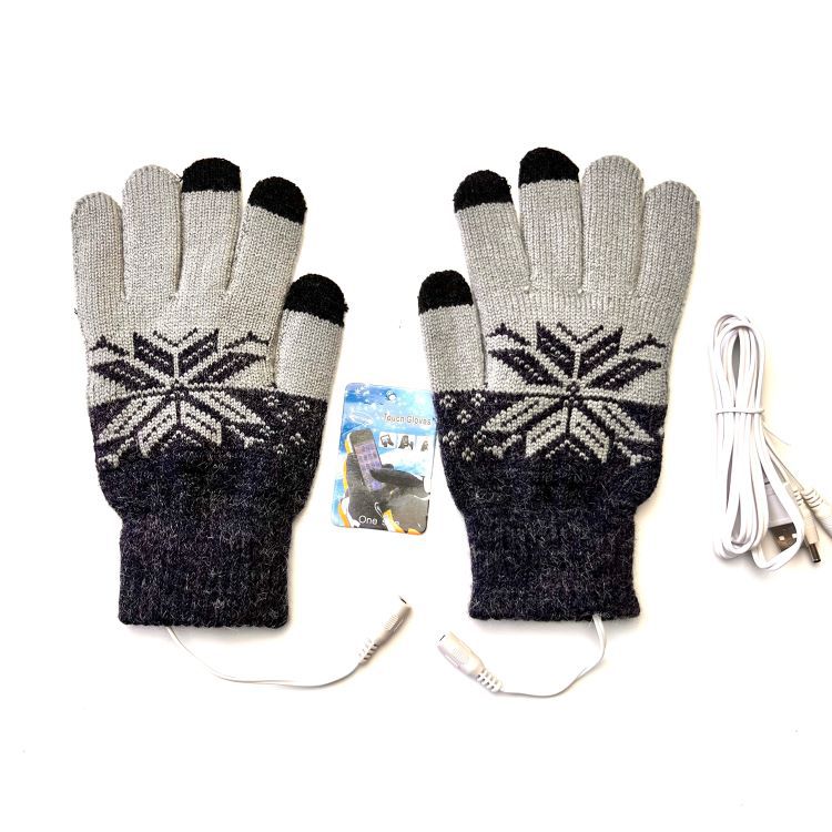 USB Warm Gloves Men's 5-Finger Knitted Touchscreen Electric Heating Gloves for Outdoor Cycling Warmth