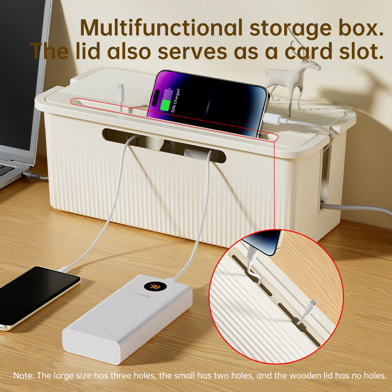Desktop Plug Socket & Cable Organizer – Black/White Storage Box for Charging/Data Cables