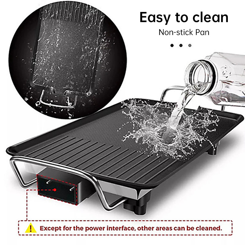 1500W Electric Teppanyaki Grill, Smokeless Non-Stick Griddle, Portable Tabletop BBQ Plate with Adjustable Temp