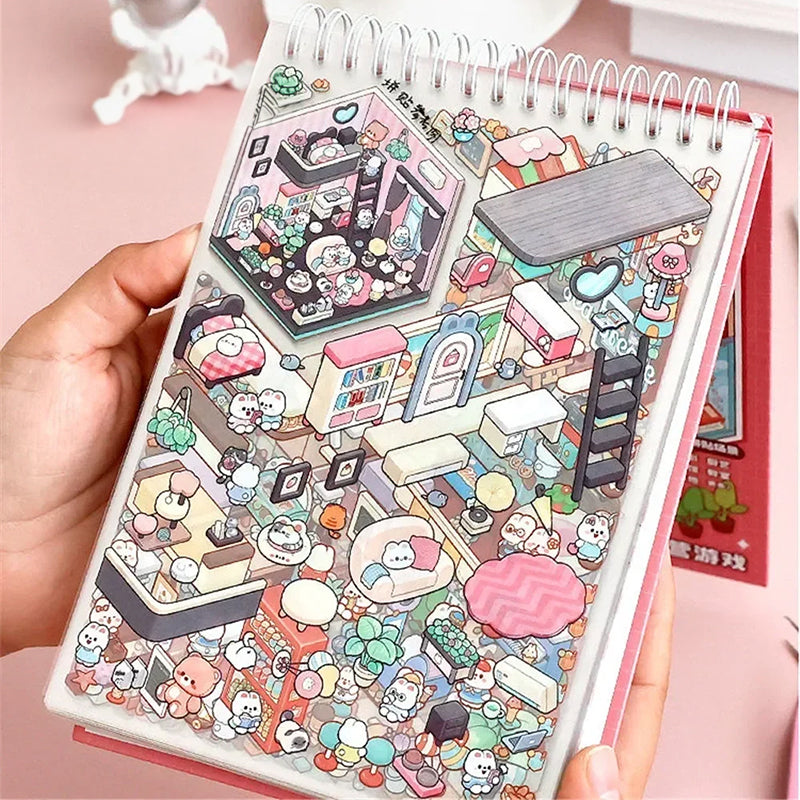 20-Scene DIY 3D Sticker Book: Cartoon Forest Village. Pocket Cabin Scenes, Ideal Birthday Gift for Youngsters