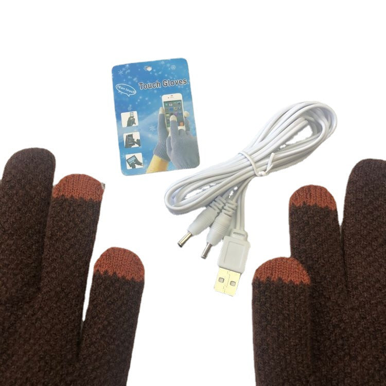 USB Warm Gloves Men's 5-Finger Knitted Touchscreen Electric Heating Gloves for Outdoor Cycling Warmth