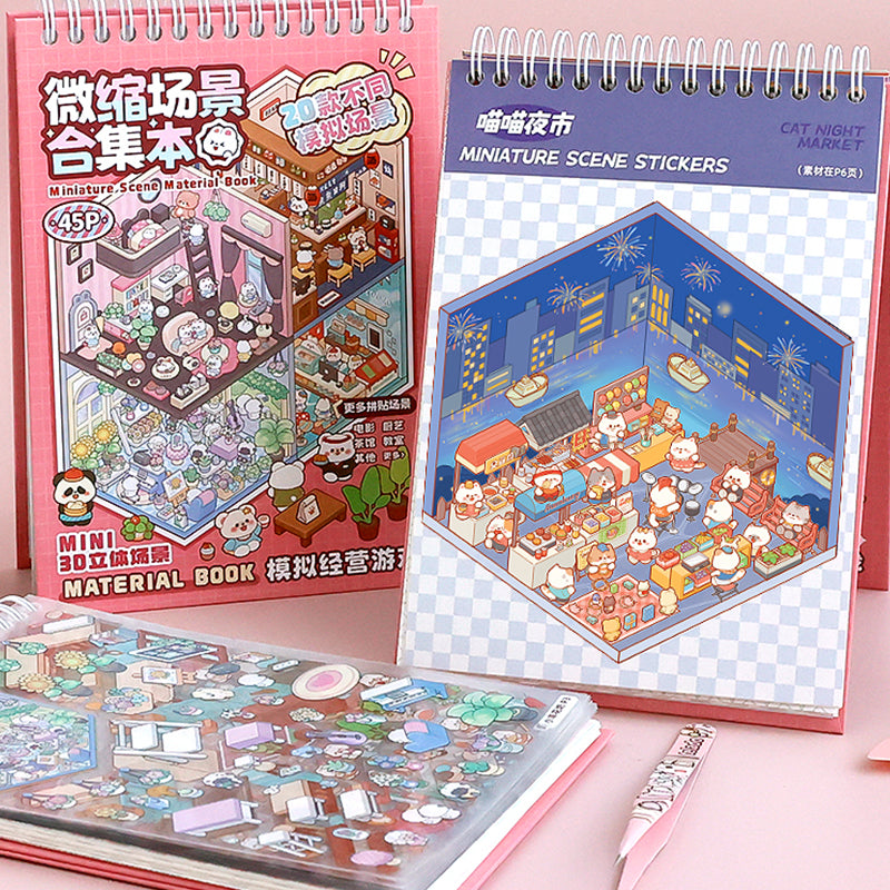 20-Scene DIY 3D Sticker Book: Cartoon Forest Village. Pocket Cabin Scenes, Ideal Birthday Gift for Youngsters