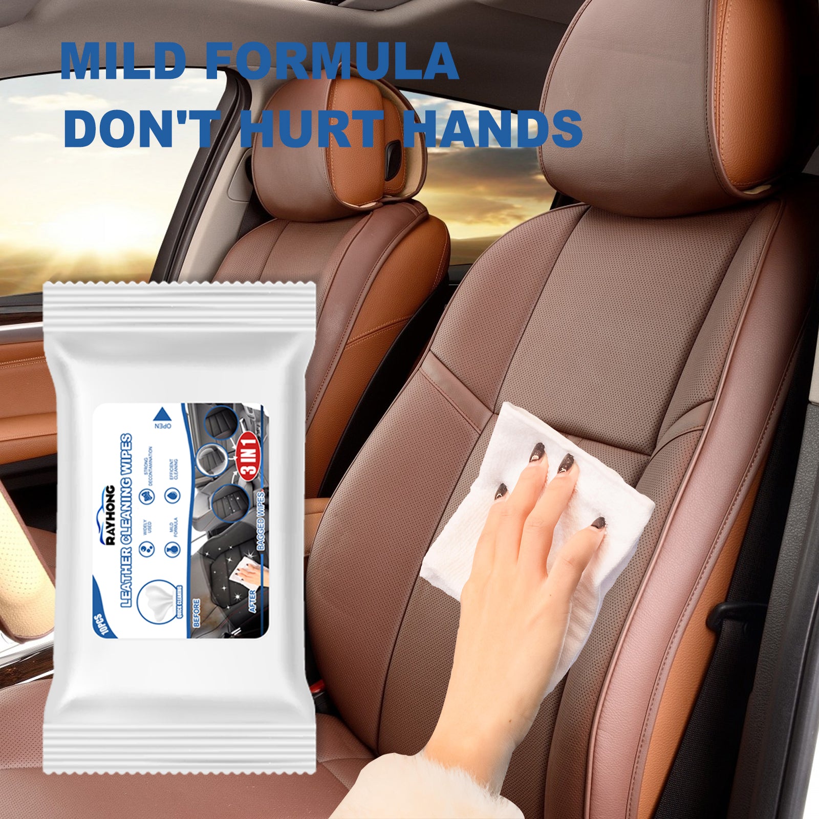 3in1 Car Leather Cleaning Wipes, Seat Interior Cleaning Wipes Wash And Decontaminate Without Water