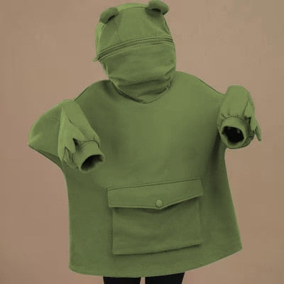Harajuku Women Hoodie Frog Pullover Winter Sense Hooded Casual Sweatshirts Autumn Embroidery Loose Top Doll Decoration Hoodies