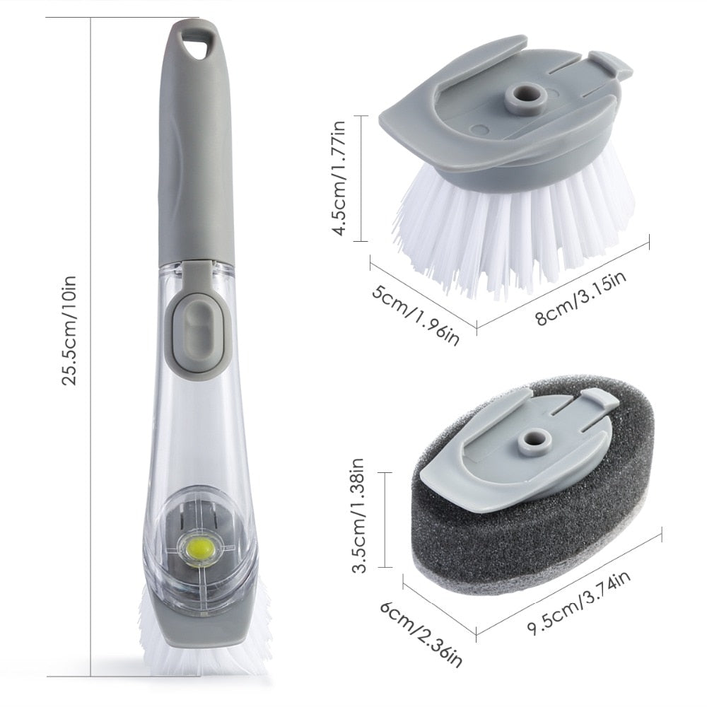 Double Brush Kitchen Cleaning Brush Scrubber Dish Bowl Washing Sponge With Refill Liquid Soap Dispenser Kitchen Pot Cleaner Tool