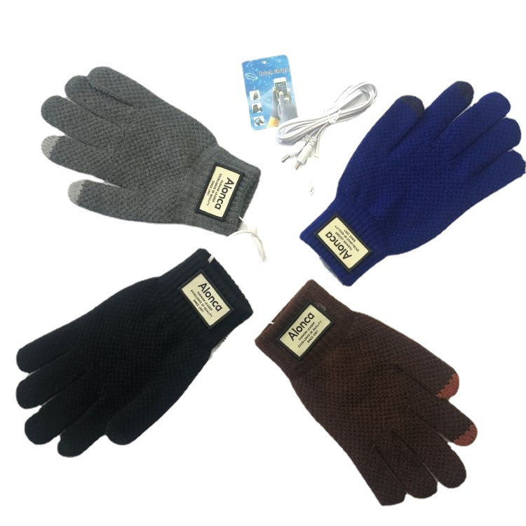 USB Warm Gloves Men's 5-Finger Knitted Touchscreen Electric Heating Gloves for Outdoor Cycling Warmth