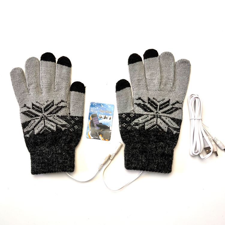 USB Warm Gloves Men's 5-Finger Knitted Touchscreen Electric Heating Gloves for Outdoor Cycling Warmth