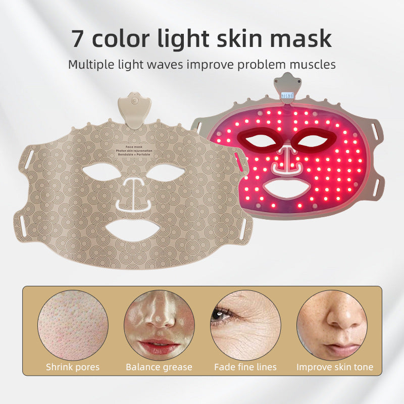 Red Light LED Beauty Facial Mask Device for Home Skin Care with Infrared Photon Therapy and Soft Silicone Material
