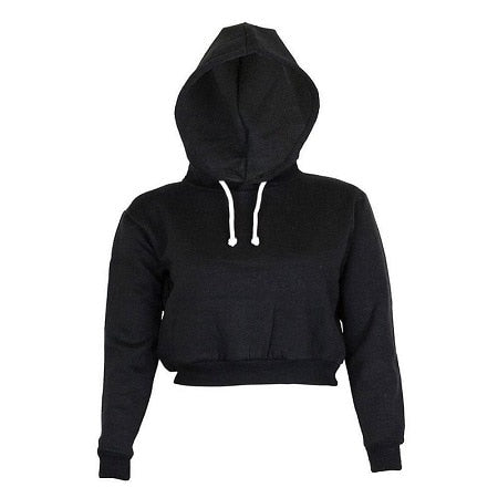 Autumn Women Hoodies Solid Crop Hoodie Long Sleeve Jumper Hooded Pullover Coat Casual Sweatshirt Top Sudaderas