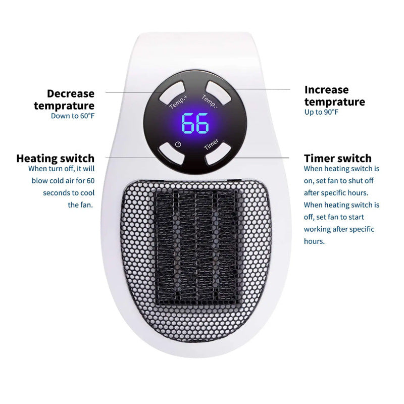Mini Portable Household Plug In Electric Heater Heater Intelligent Timing With Remote Control LCD Heater