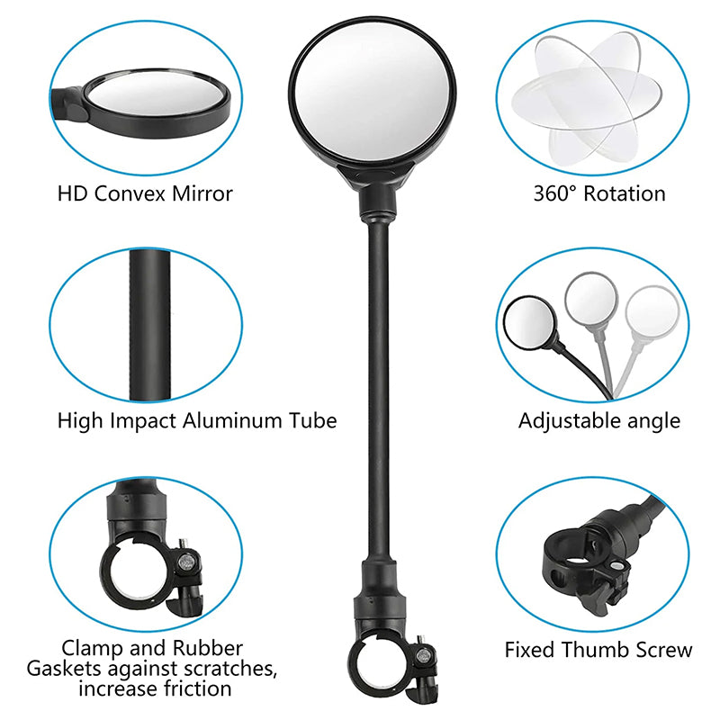 Bike Mirror, Adjustable Handlebar Rear View Mirror for Mountain Road Bicycle - 2 Pack (Black)