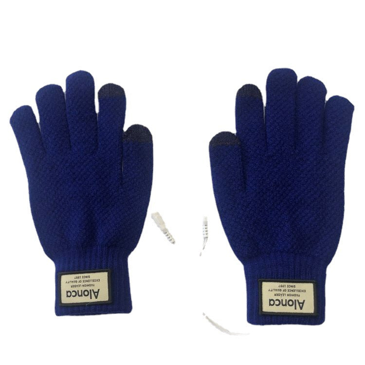 USB Warm Gloves Men's 5-Finger Knitted Touchscreen Electric Heating Gloves for Outdoor Cycling Warmth