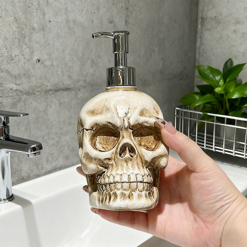 Skeleton Head Design Bathroom Dispenser Bottle, Pump Soap Bottle, Shower Gel Refill Bottle, Decorative Ornament