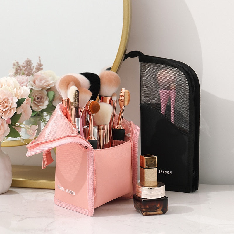 PURDORED 1 Pc Stand Cosmetic Bag for Women Clear Zipper Makeup Bag Travel Female Makeup Brush Holder Organizer Toiletry Bag
